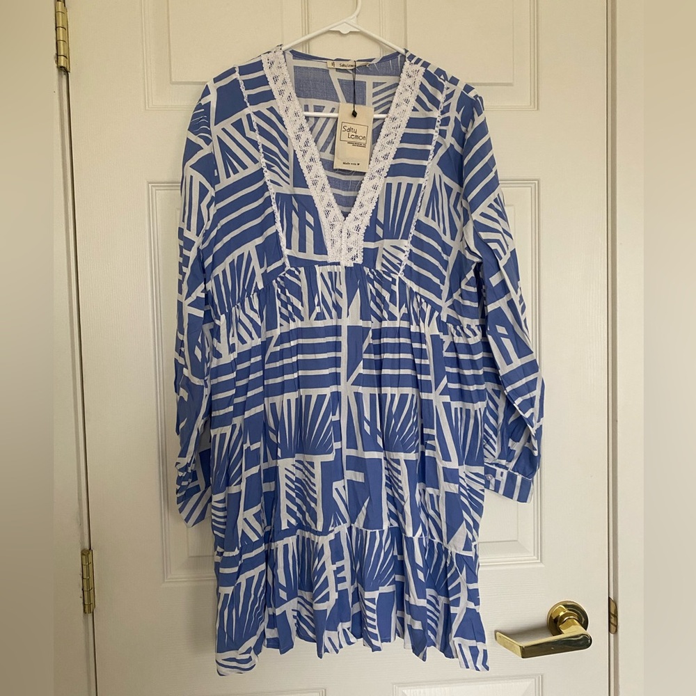 Salty lemon blue and white dress